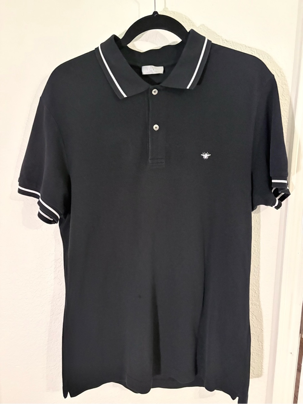 Dior Mens Black Polo Shirt White Bee Logo XXL Cotton Pique Italy 733J805B0373